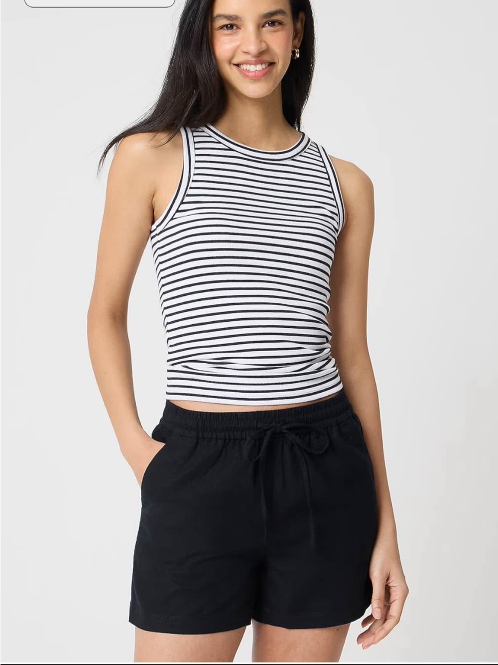 J. Crew Factory Linen-Blend Drawstring Short in Black - Small